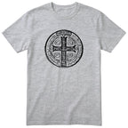 Saint Benedict Medal T-Shirt - Catholic Faith Gift - Heather Grey