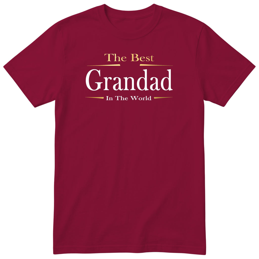 Burgundy The Best Grandad In The World Exclusive t-shirt with gold lettering - gift from the grandkids, English print