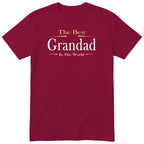 Burgundy The Best Grandad In The World Exclusive t-shirt with gold lettering - gift from the grandkids, English print