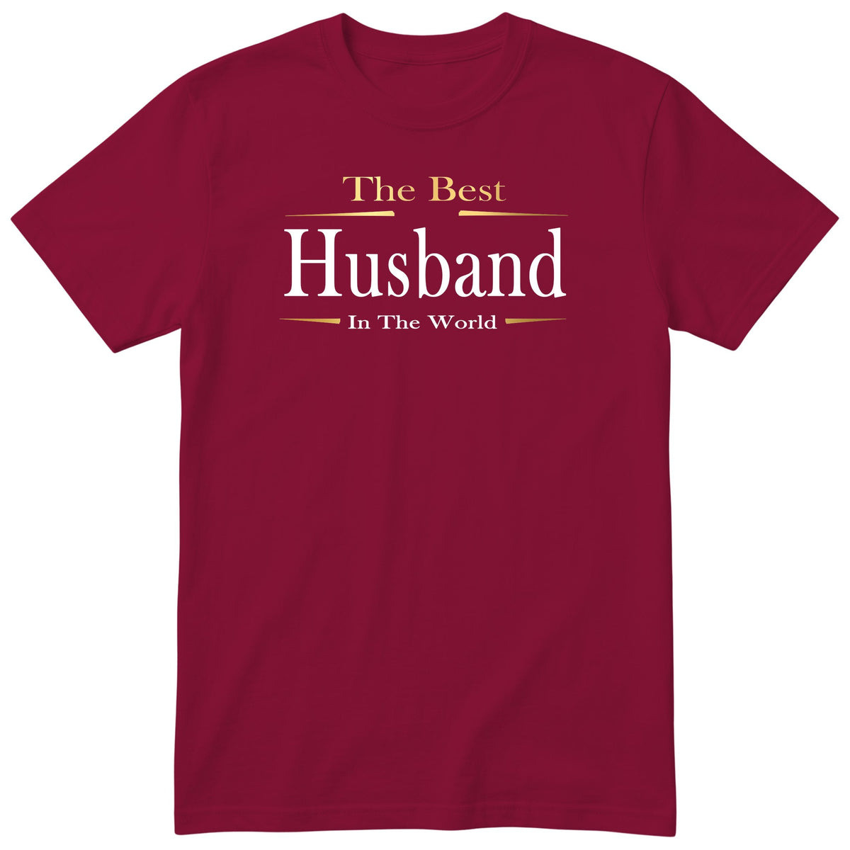 Burgundy The Best Husband In The World Exclusive t-shirt with gold lettering - anniversary gift from the wife, English print