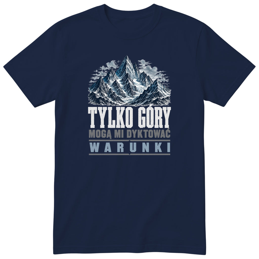 Koszulka "Tylko Góry" - granatowy t-shirt z eleganckim nadrukiem górskim