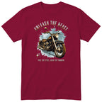 Burgundy Unleash the Beast motorcycle t-shirt - heavy vintage motorcycle on an ice-blue splash with sparkles, gift for a biker
