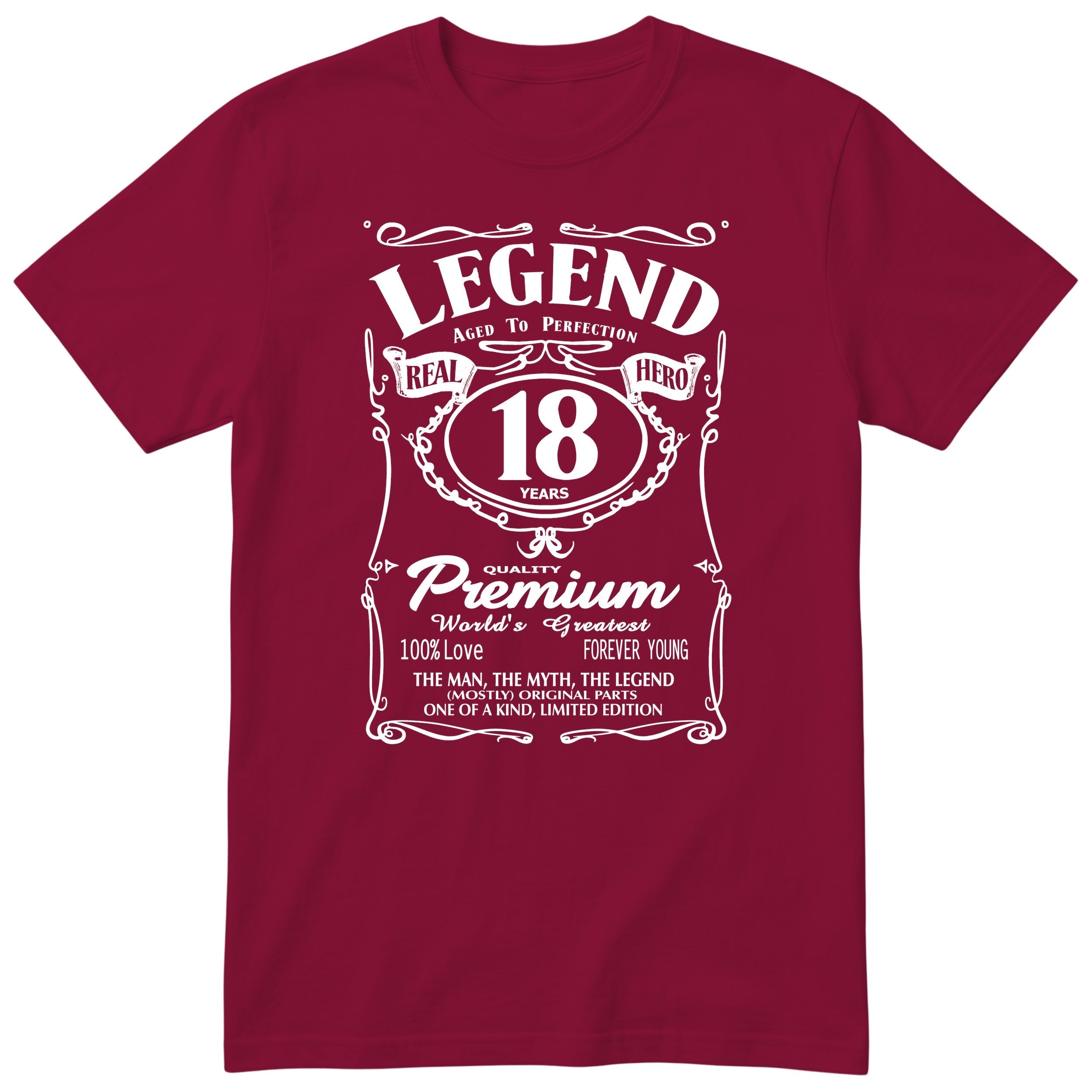 Legend 18th Birthday T-Shirt - Retro Label Gift for Son - Burgundy