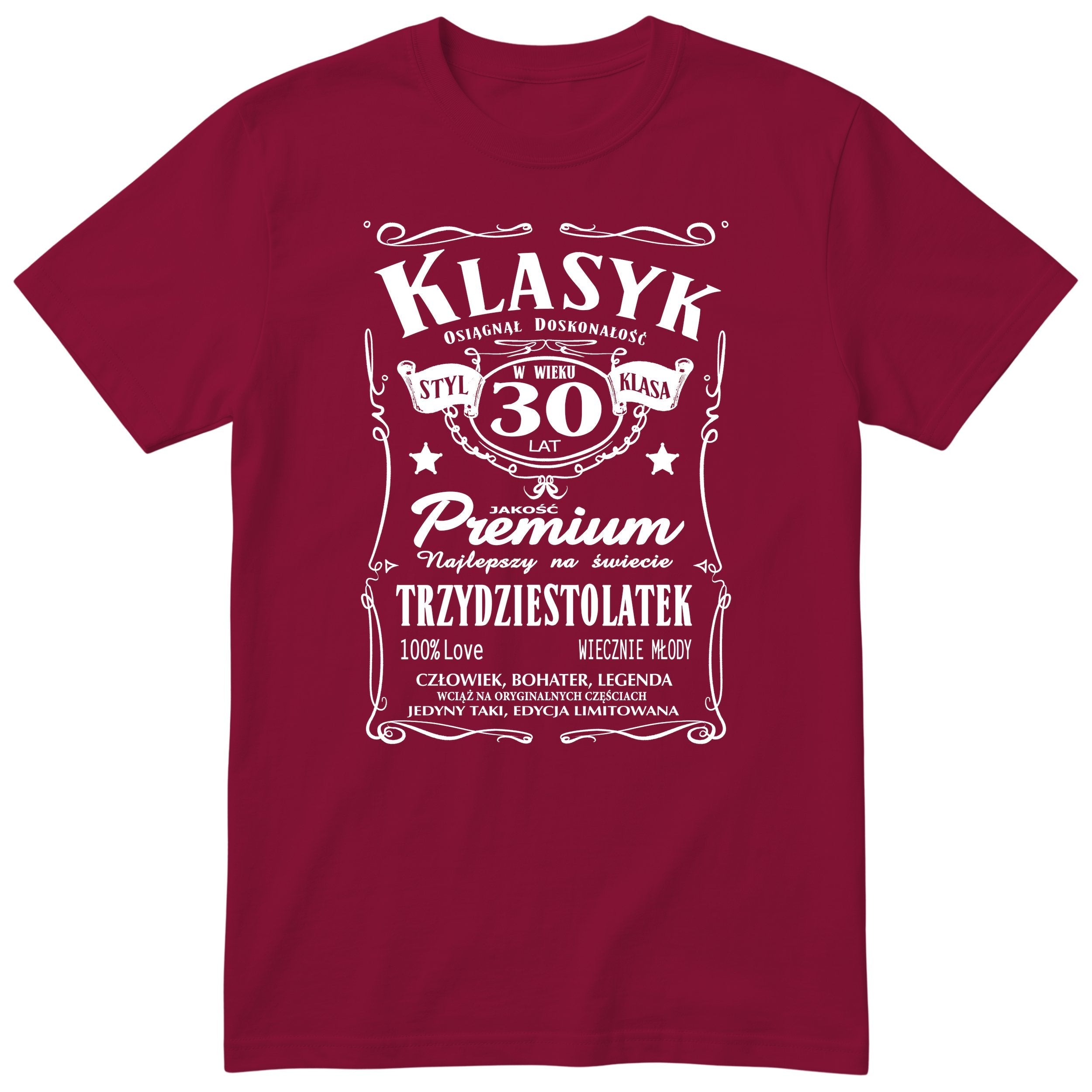 Śmieszna polska koszulka urodzinowa na 30 lat dla mężczyzny - vintage label design Klasyk Człowiek Bohater Legenda