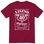 Legend 40th Birthday T-Shirt - Retro Label Gift for Him - Burgundy