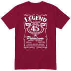 Legend Real Queen 45th birthday t-shirt for women in burgundy - Gildan 64000 vintage label