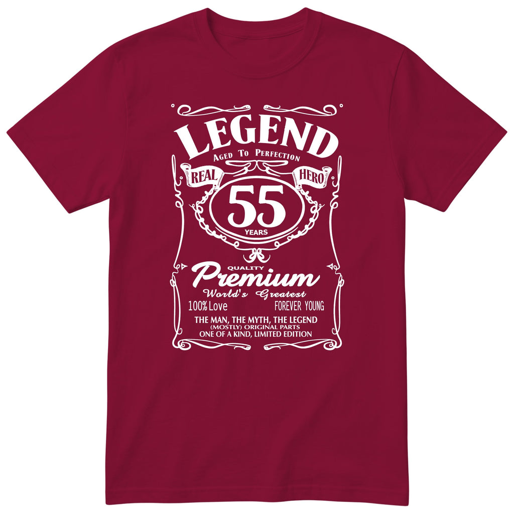 Legend 55th Birthday T-Shirt - Retro Label Gift for Him - Burgundy