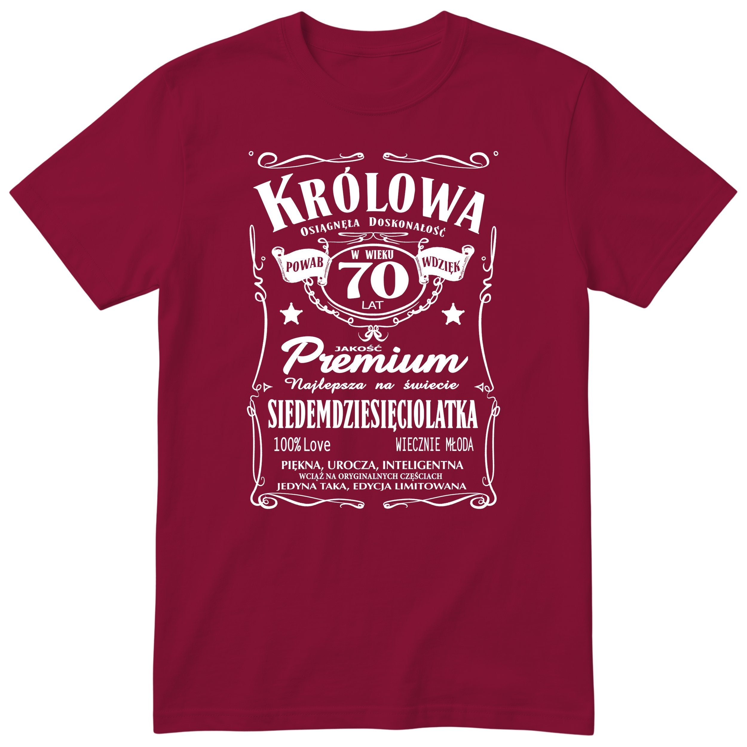 Koszulka Królowa 70 Lat bordowa - Polish 70th Birthday T-Shirt Women