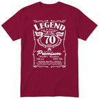 Legend Real Queen 70th birthday t-shirt for women in burgundy - Gildan 64000 vintage label