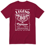 Legend Real Queen 80th birthday t-shirt for women in burgundy - Gildan 64000 vintage label