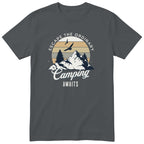 Charcoal Camping Awaits t-shirt - camping gift, unisex, English print