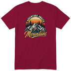 Burgundy Adventure Awaits t-shirt - retro mountain hiking print, GitGraf