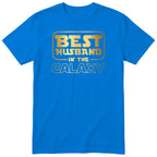 Royal blue Best Husband In The Galaxy t-shirt with gold space-age lettering - anniversary gift for husband from wife, English print