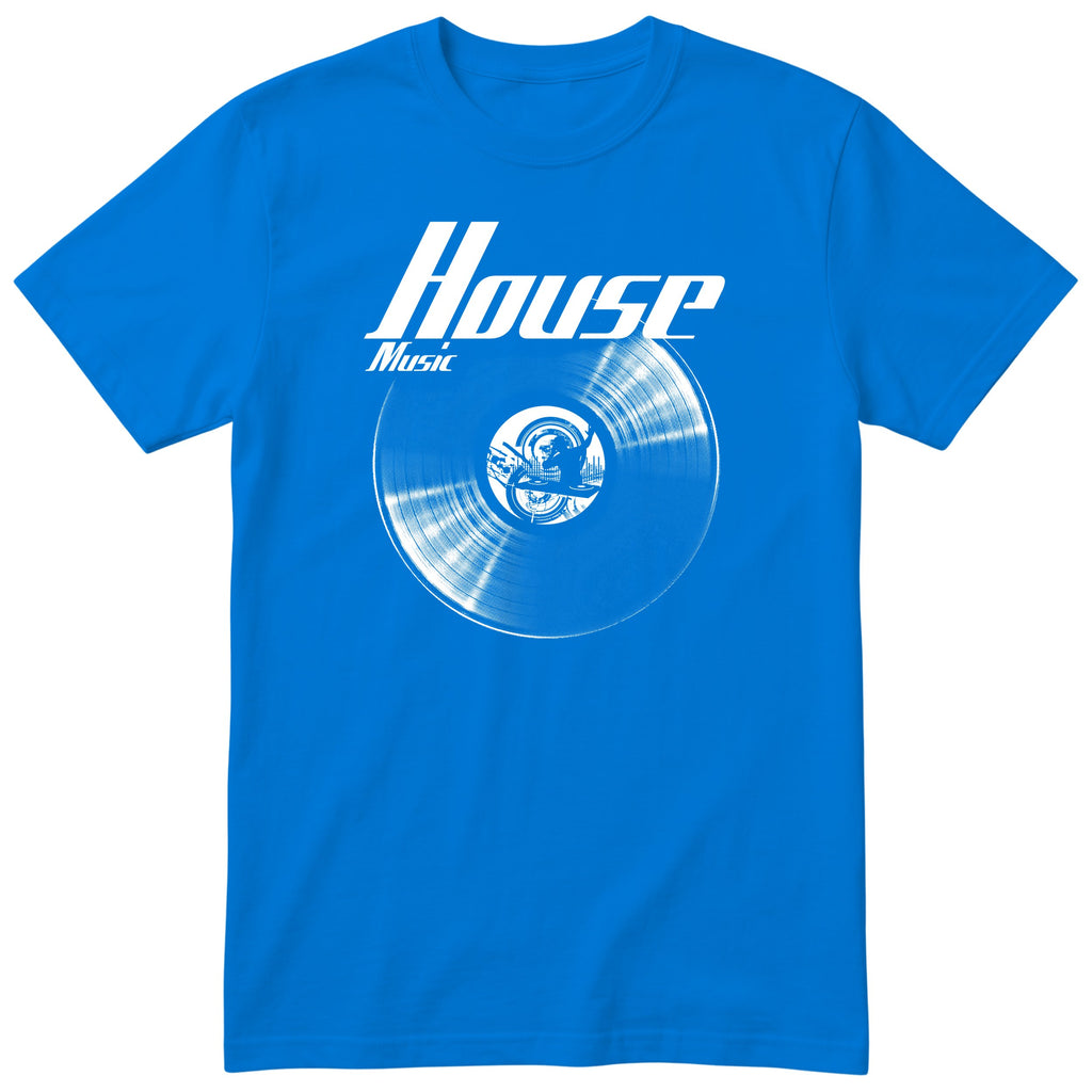Royal Blue House Music Vinyl Records t-shirt - vinyl record print, gift for DJs and house music fans, GitGraf