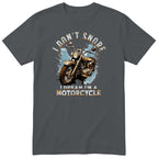 Charcoal I Don't Snore I Dream I'm a Motorcycle motorcycle t-shirt - rusty vintage motorcycle on a blue paint splash with drips, gift for a biker