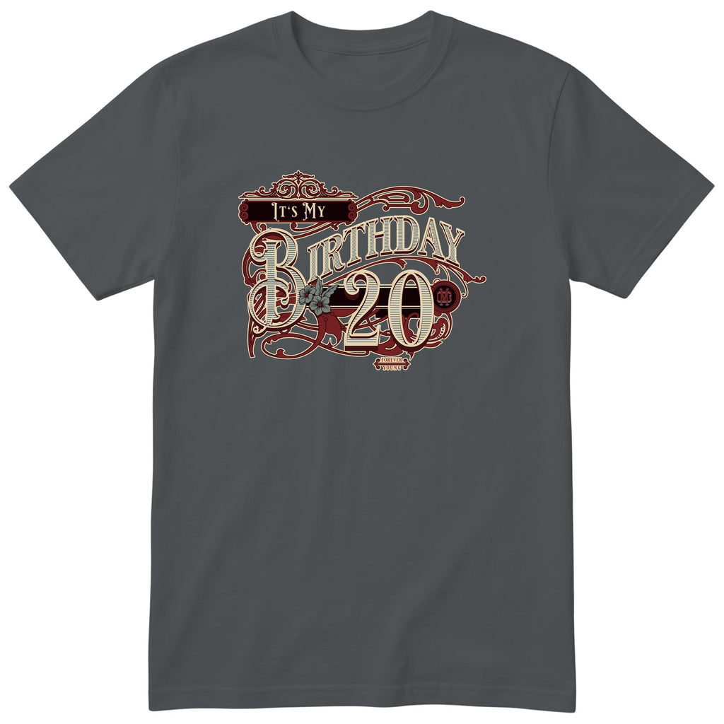 It's My Birthday 20 retro tee - charcoal