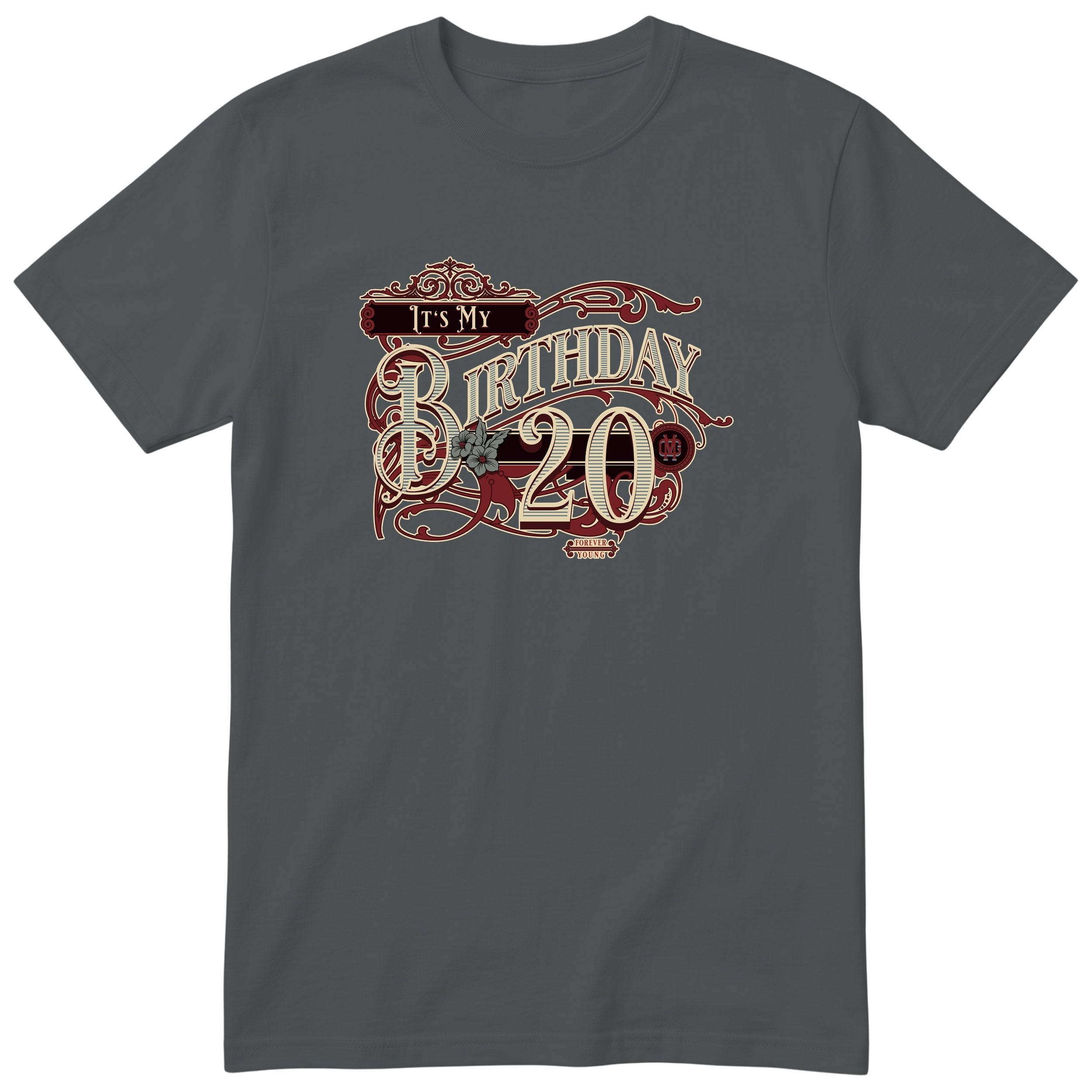 It's My Birthday 20 retro tee - charcoal