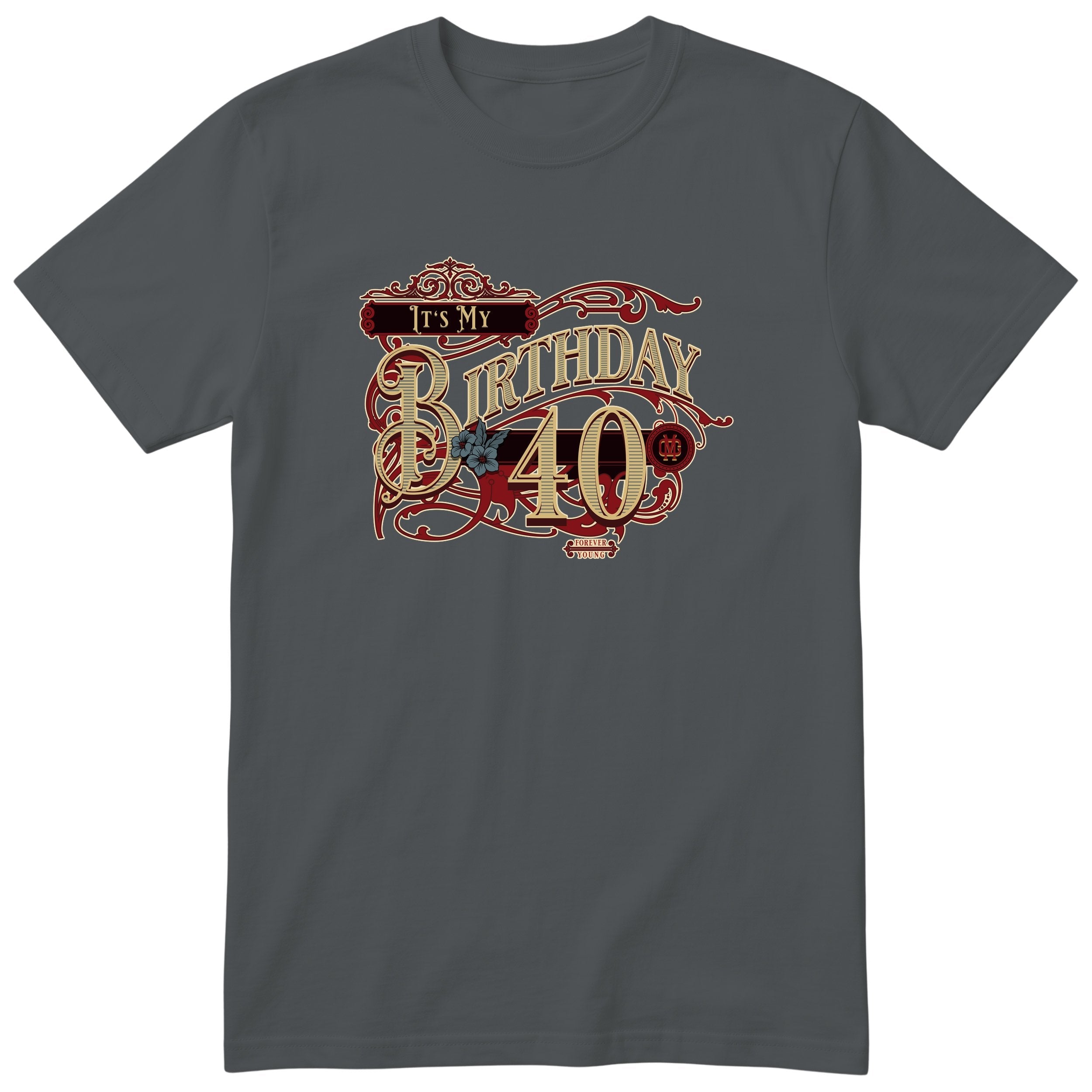It's My Birthday 40 retro tee - charcoal
