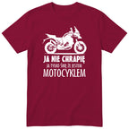 Bordowa koszulka motocyklowa „Ja Nie Chrapię” - prezent dla motocyklisty, polski nadruk