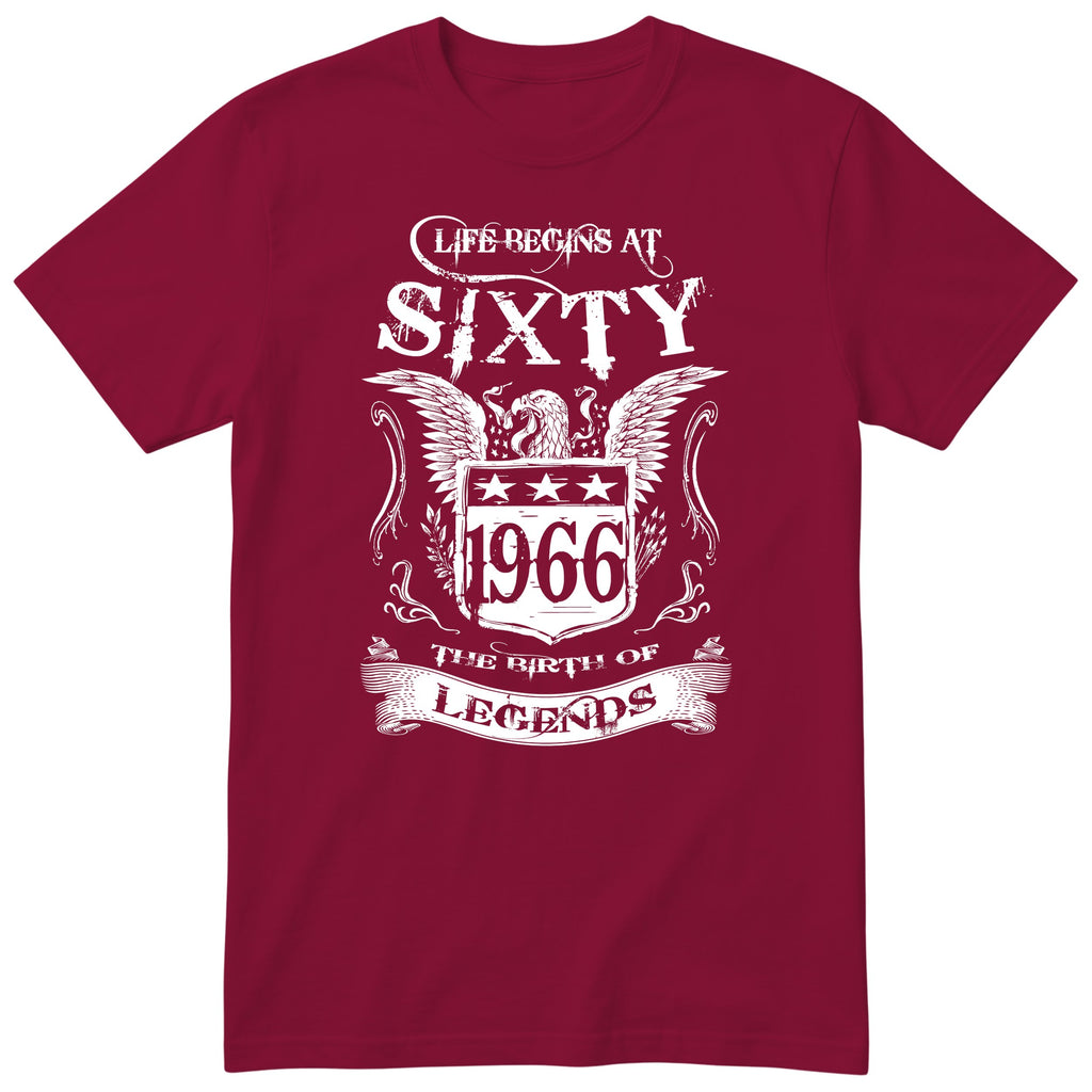 Burgundy Life Begins At Sixty t-shirt - 60th birthday gift for him with an eagle crest