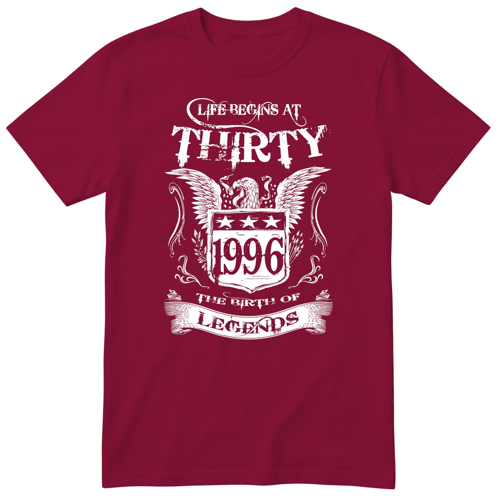 Burgundy Life Begins At Thirty t-shirt - 30th birthday gift for him with an eagle crest