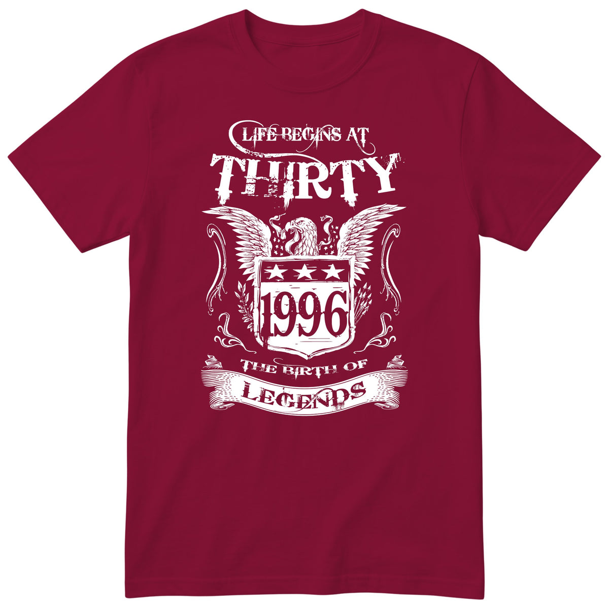 Burgundy Life Begins At Thirty t-shirt - 30th birthday gift for him with an eagle crest