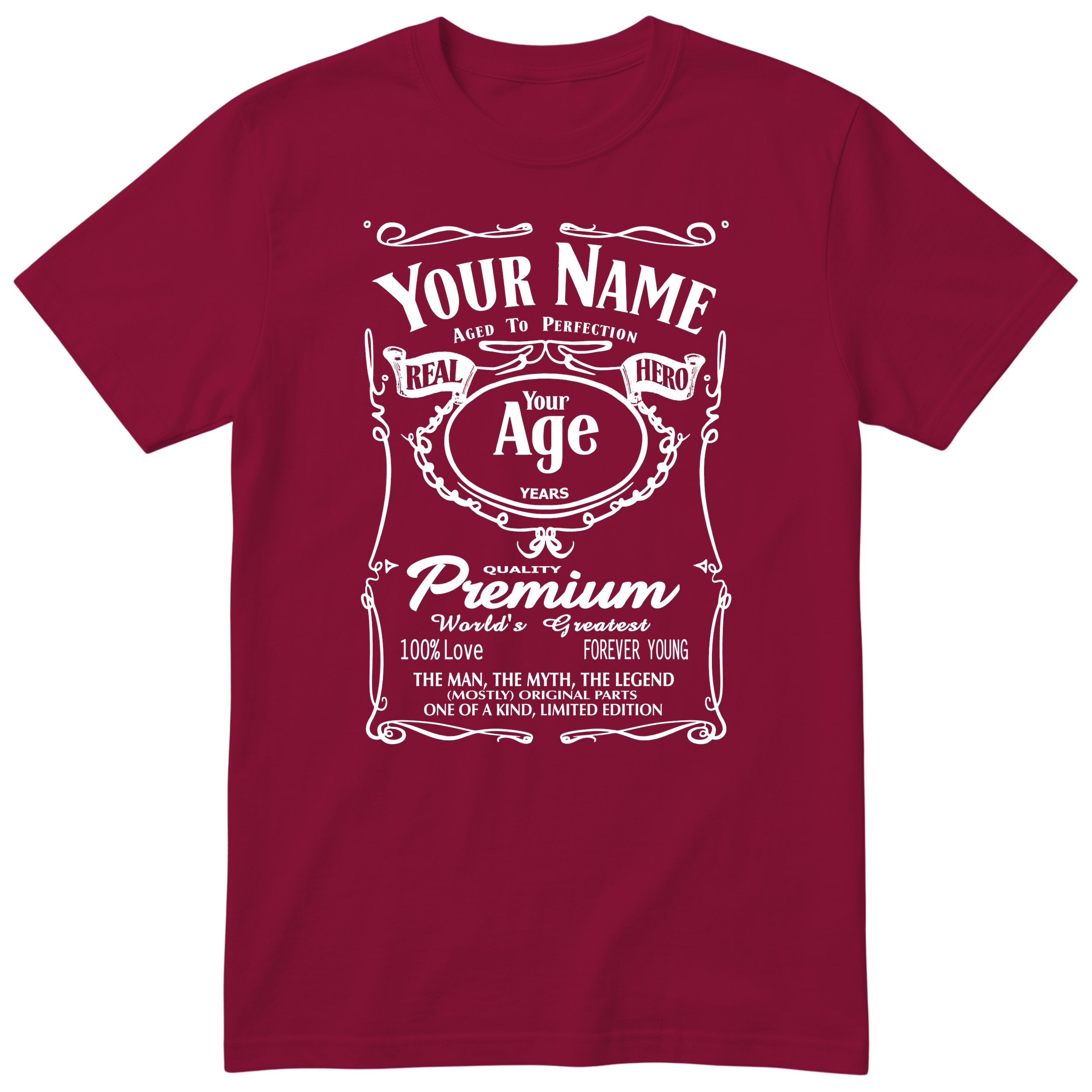 Legend Personalised Birthday T-Shirt for Him - Burgundy