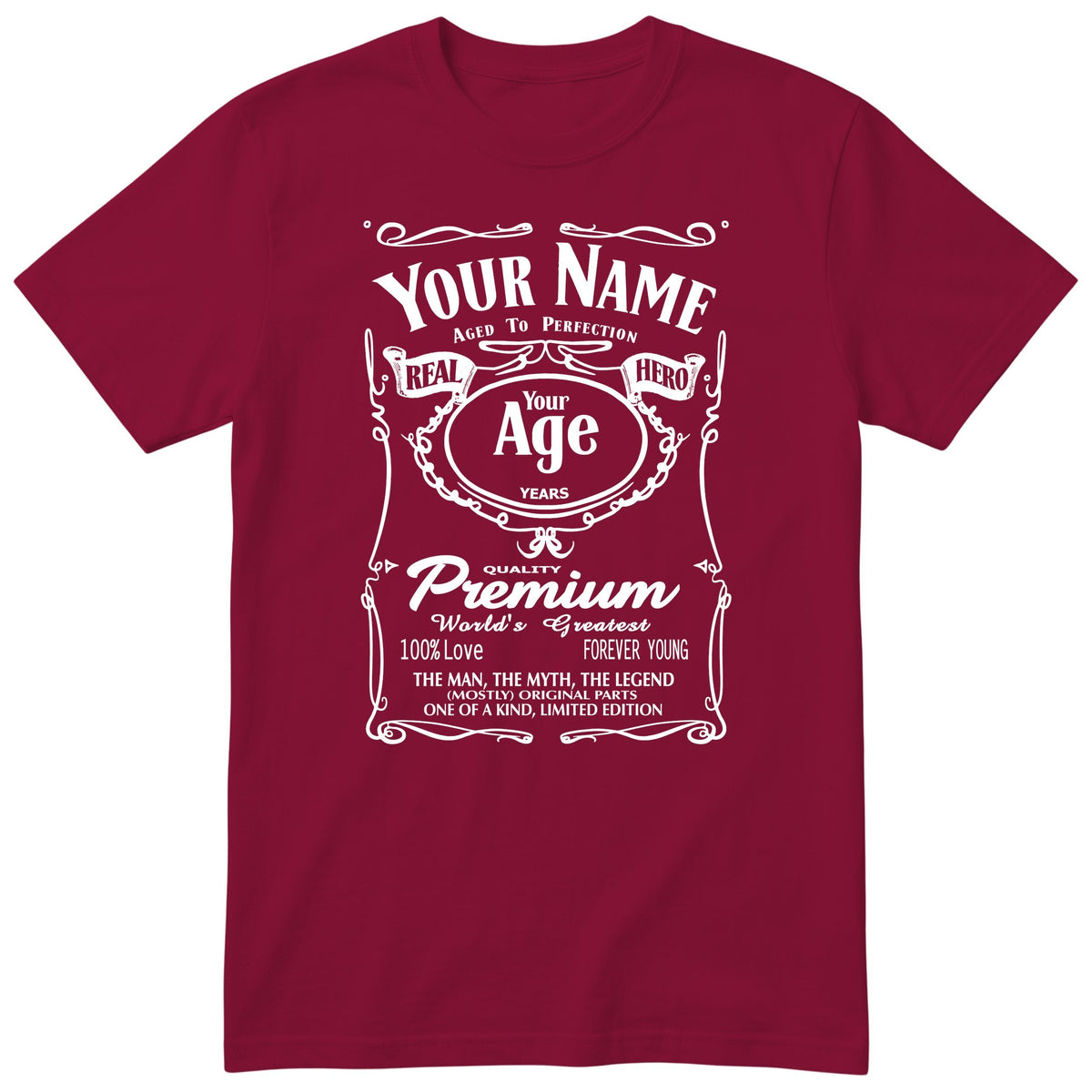 Legend Personalised Birthday T-Shirt for Him - Burgundy