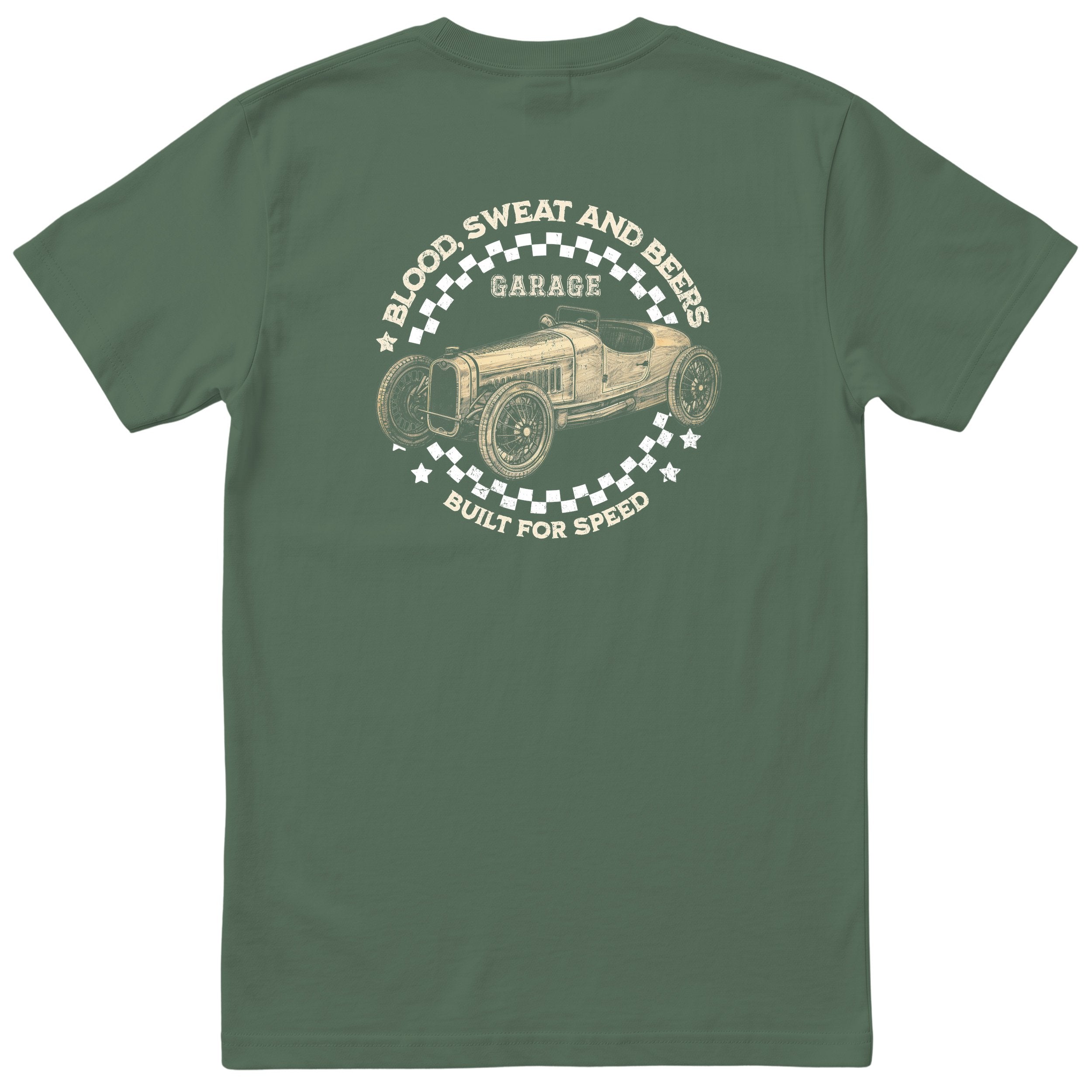 Blood Sweat and Beers Garage tee olive back