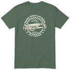 Live Fast Drive Hard garage tee olive front
