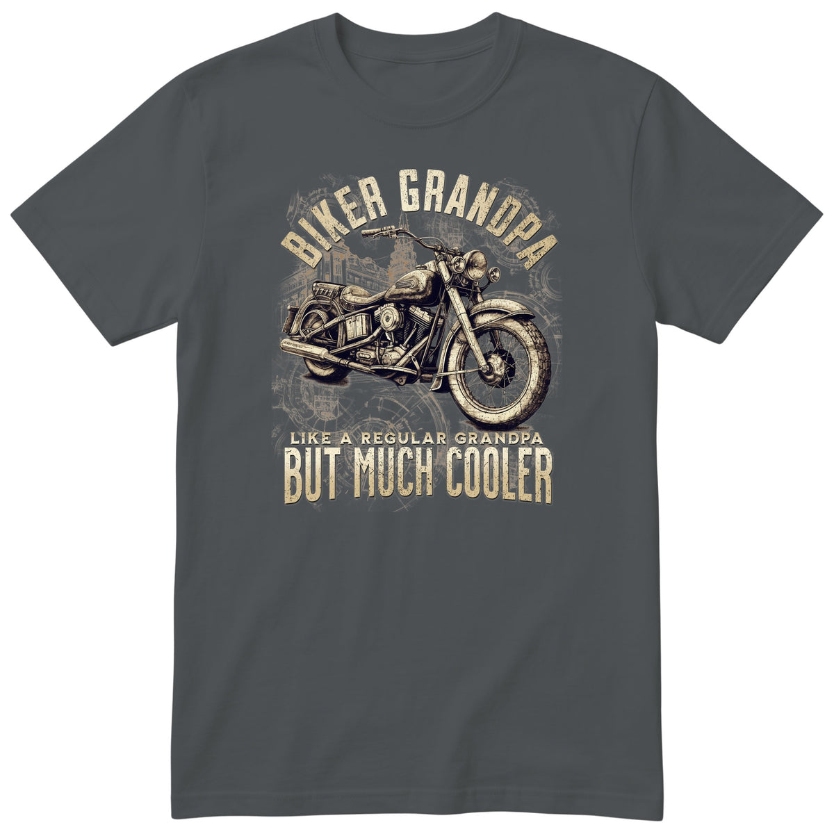 Charcoal Vintage Motorcycle Biker Grandpa T-Shirt t-shirt - vintage motorcycle drawn in warm sepia tones, gift for grandpa