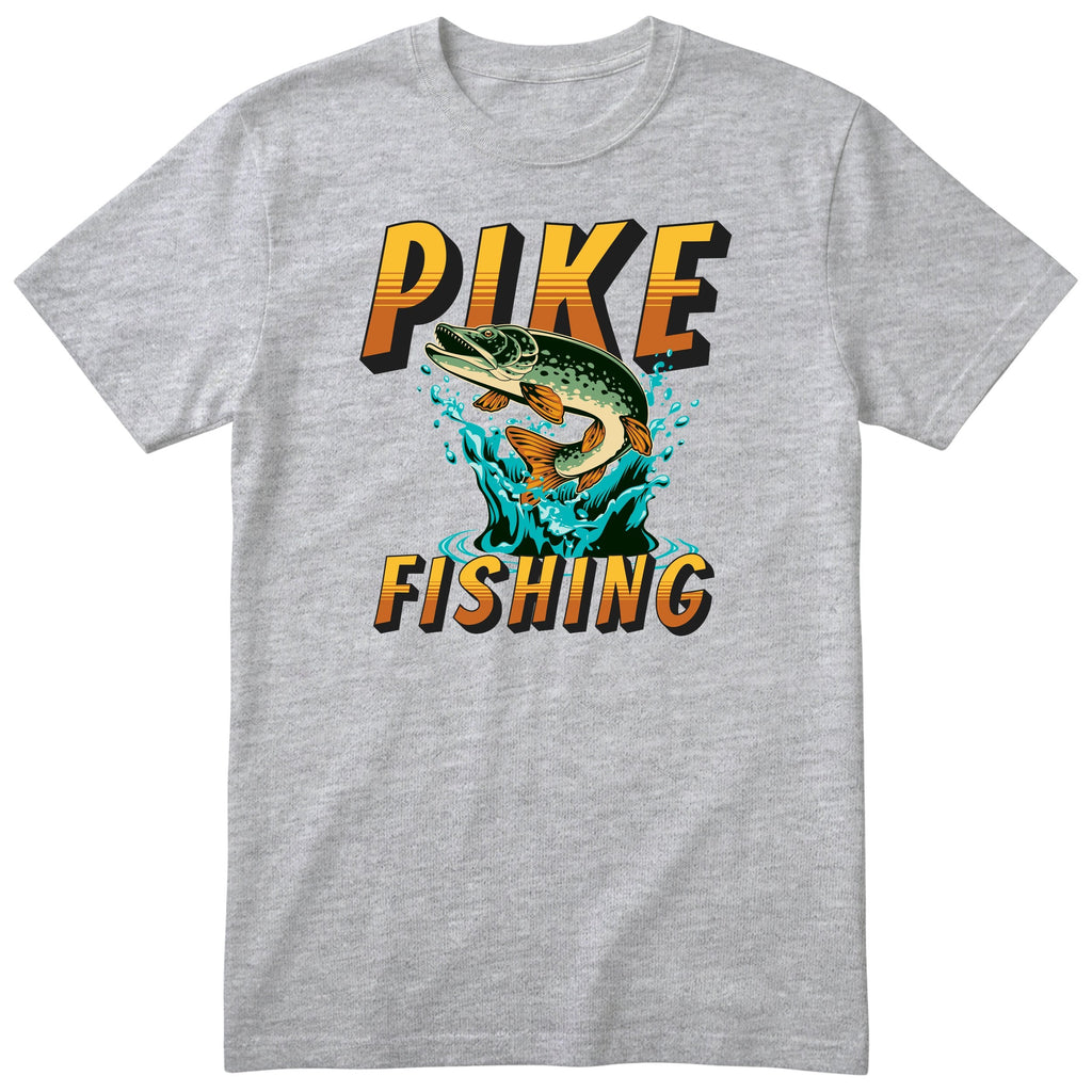 Pike Fishing T-Shirt - Gift for Anglers and Fishermen - Heather Grey