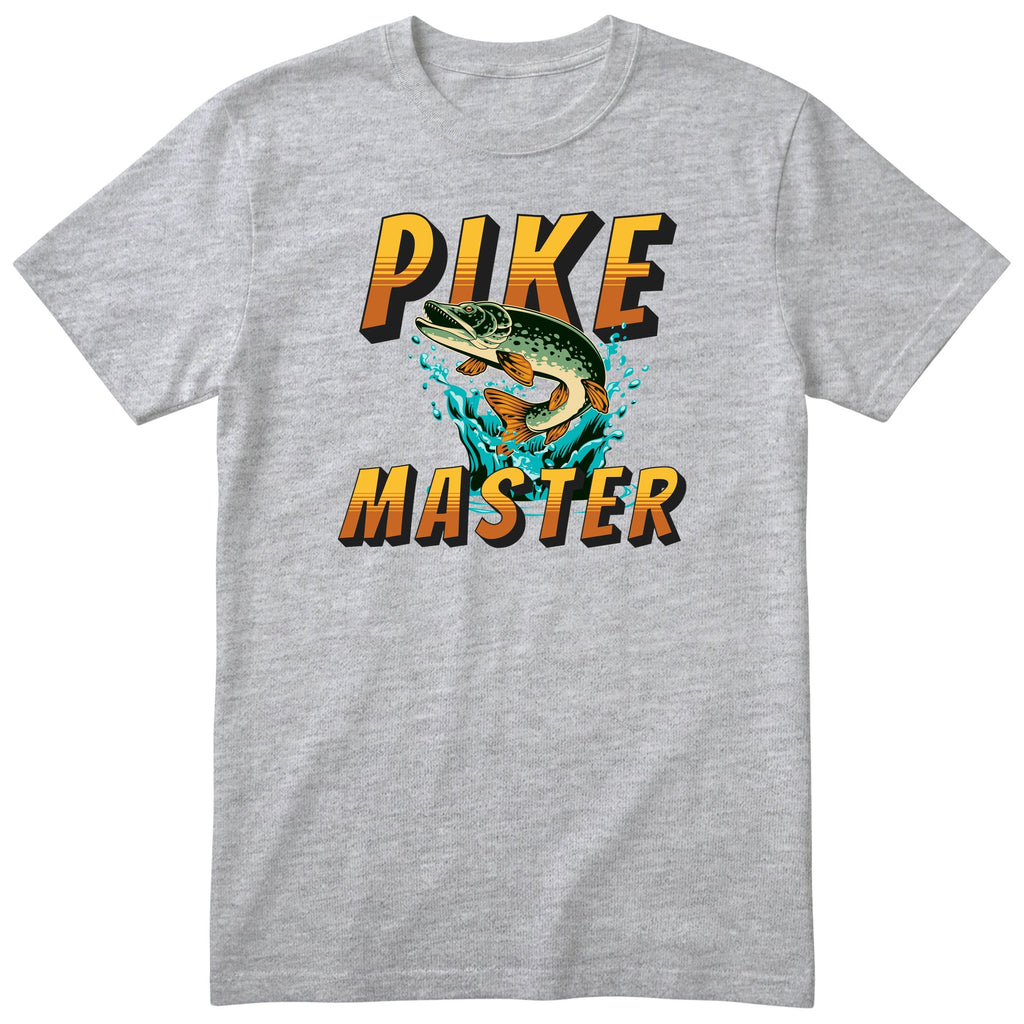 Pike Master Fishing T-Shirt - Funny Angler Gift Tee for Men - Heather Grey