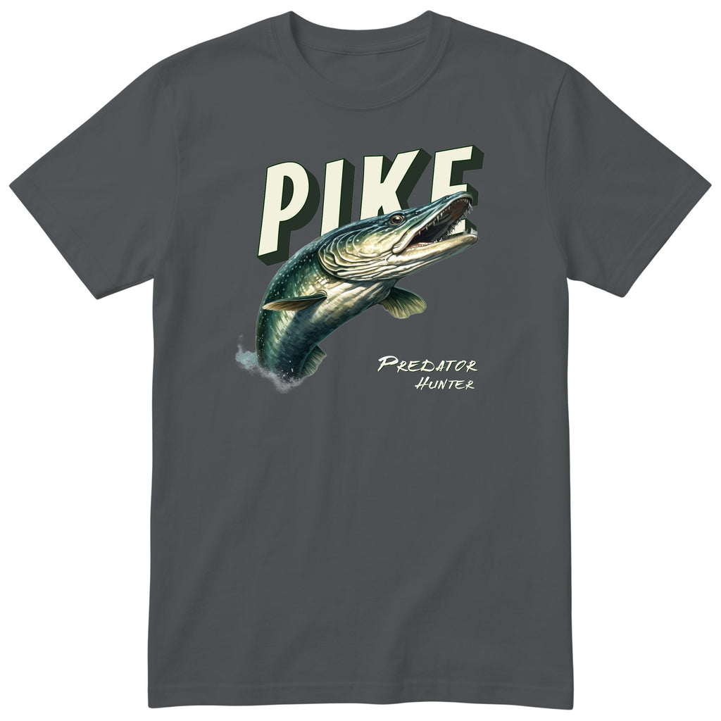 Pike Predator Hunter T-Shirt | Fishing Gift for Him Angler Tee - Charcoal