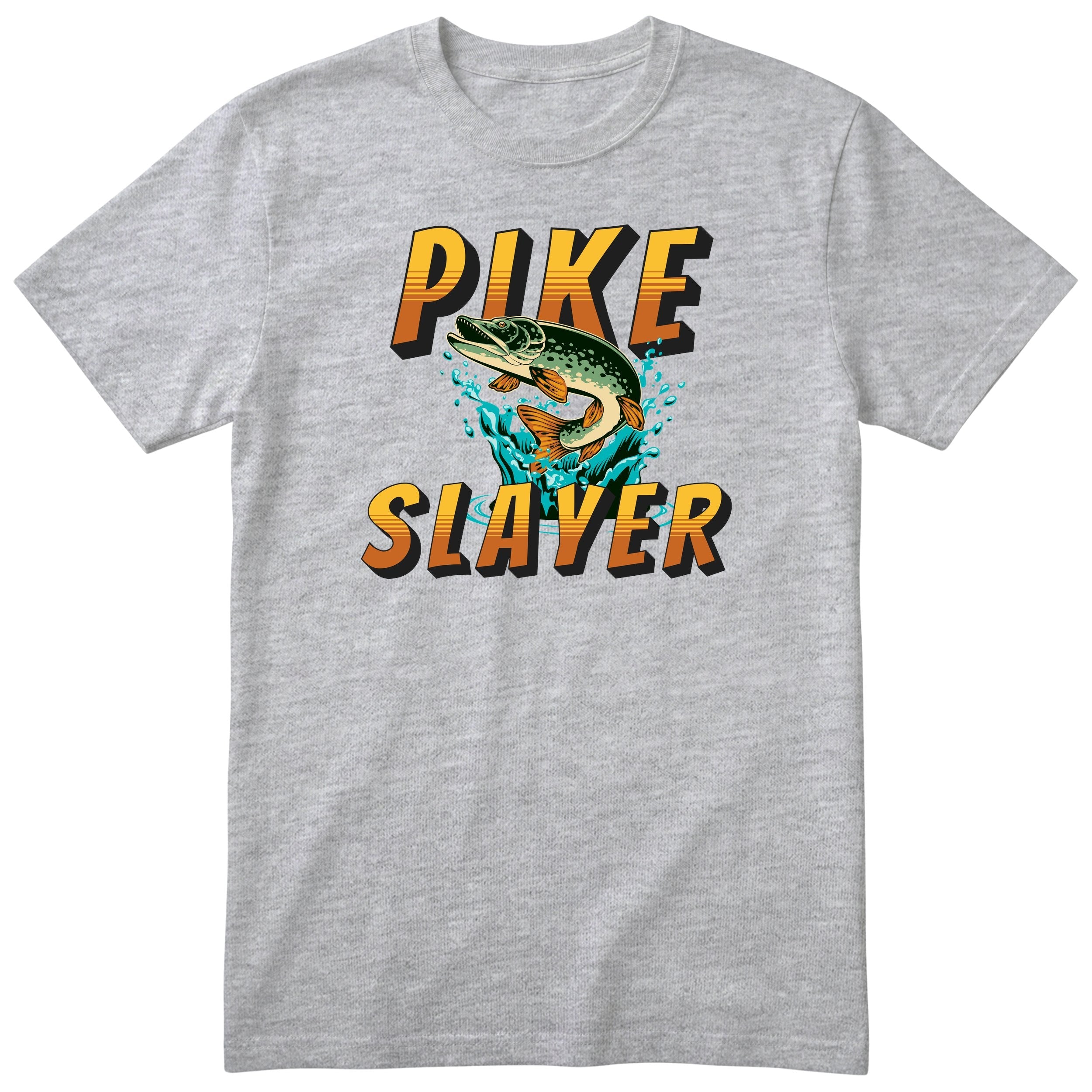 Pike Slayer Fishing T-Shirt - Funny Angler Gift Tee - Heather Grey
