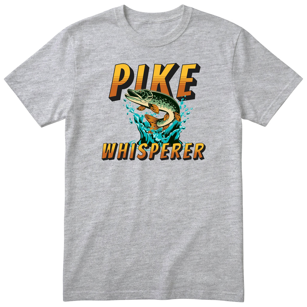 Pike Whisperer T-Shirt | Funny Pike Fishing Gift for Anglers - Heather Grey