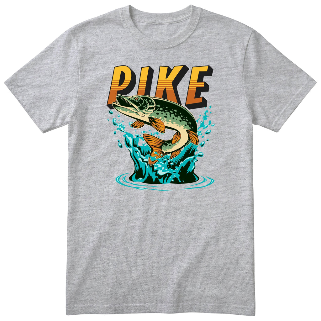 Pike Fishing T-Shirt | Angler Gift for Dad | Fisherman Tee - Heather Grey