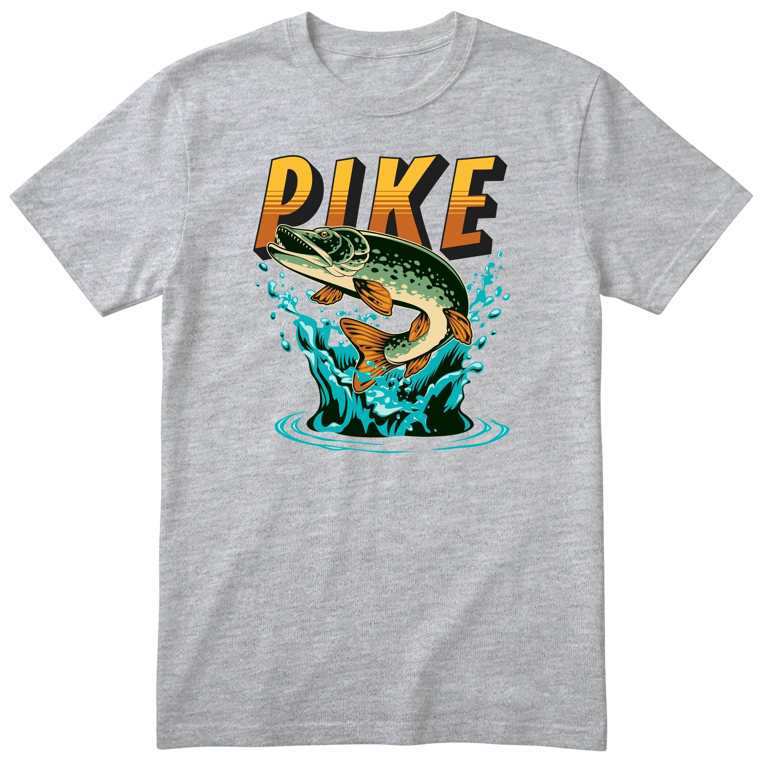 Pike Fishing T-Shirt | Angler Gift for Dad | Fisherman Tee - Heather Grey