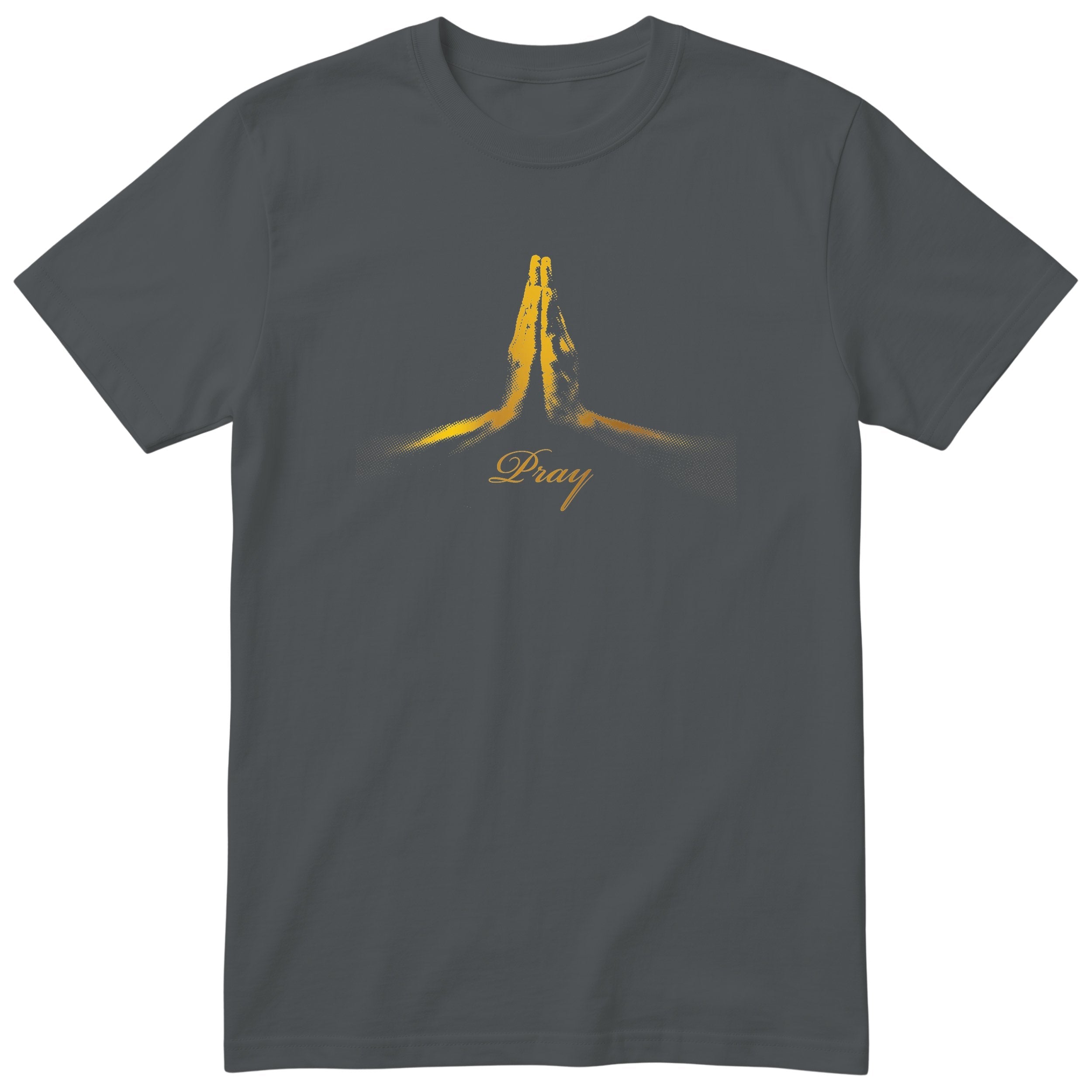 Pray T-Shirt | Gold Prayer Hands Faith Tee | Christian Gift - Charcoal