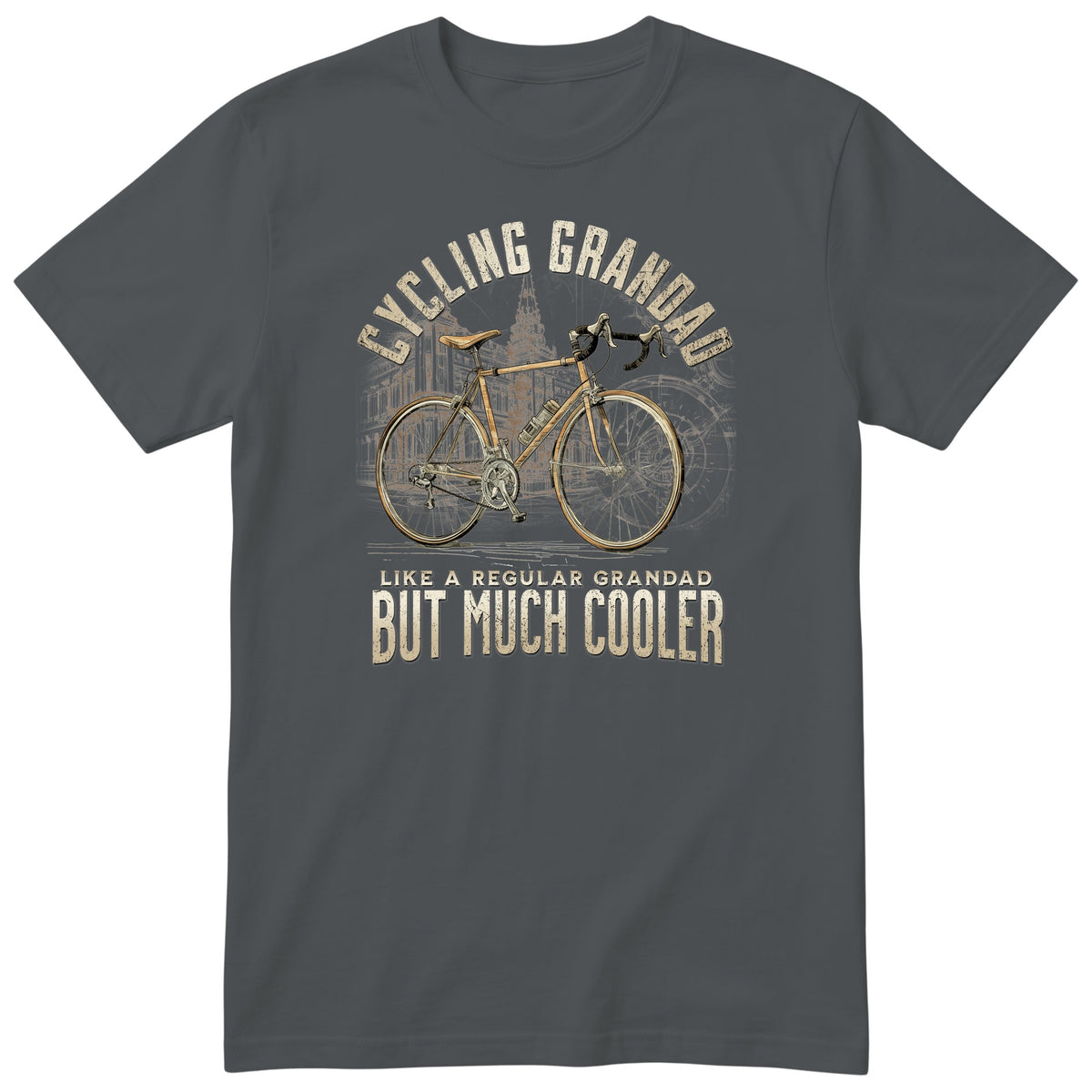 Charcoal Cycling Grandad T-Shirt t-shirt - vintage road bike with drop handlebars, warm sepia tones, gift for grandad
