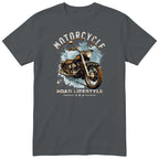 Charcoal Motorcycle Road Lifestyle Freedom motorcycle t-shirt - side view of a vintage motorcycle on an ice-blue splash with sparkles, gift for a biker