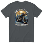 Charcoal Motorcycle Road Lifestyle Moonlight motorcycle t-shirt - blue vintage motorcycle under the moon in a dark pine forest, gift for a biker
