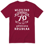 Koszulka bordowa z polskim napisem urodzinowym i liczbą 70 - przewrotny prezent