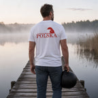 Żużel Polska Koszulka Reprezentacji - tył koszulki na zdjęciu lifestyle, ujęcie z historią