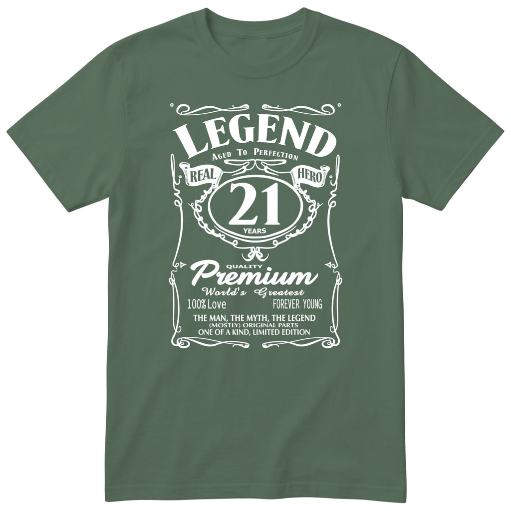 Legend 21st Birthday T-Shirt - Retro Label Gift for Son - Olive