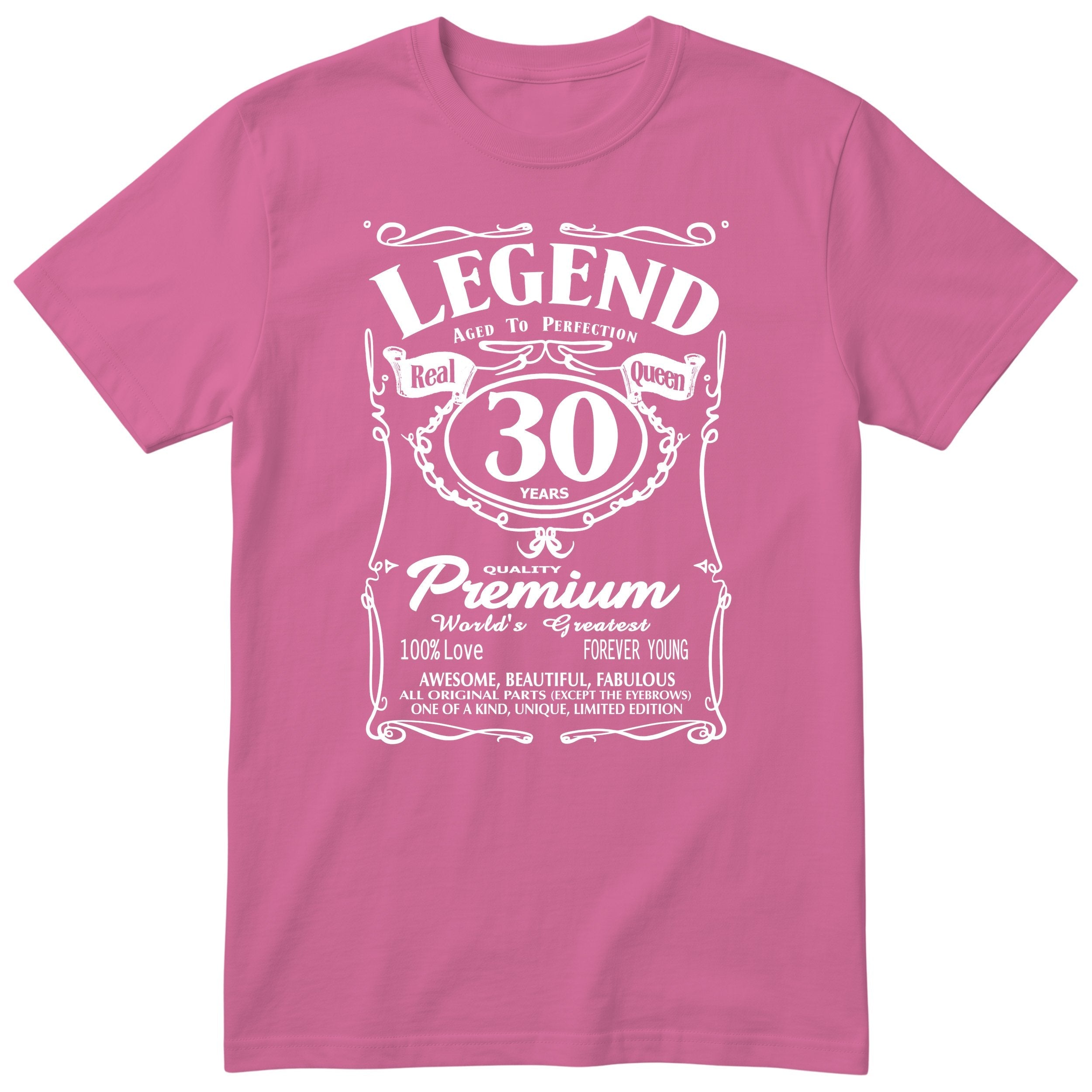 Legend Real Queen 30th birthday t-shirt for women in pink - Gildan 64000 vintage label