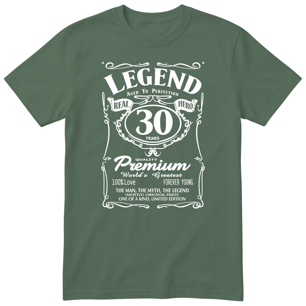 Legend 30th Birthday T-Shirt - Retro Label Gift for Him - Olive