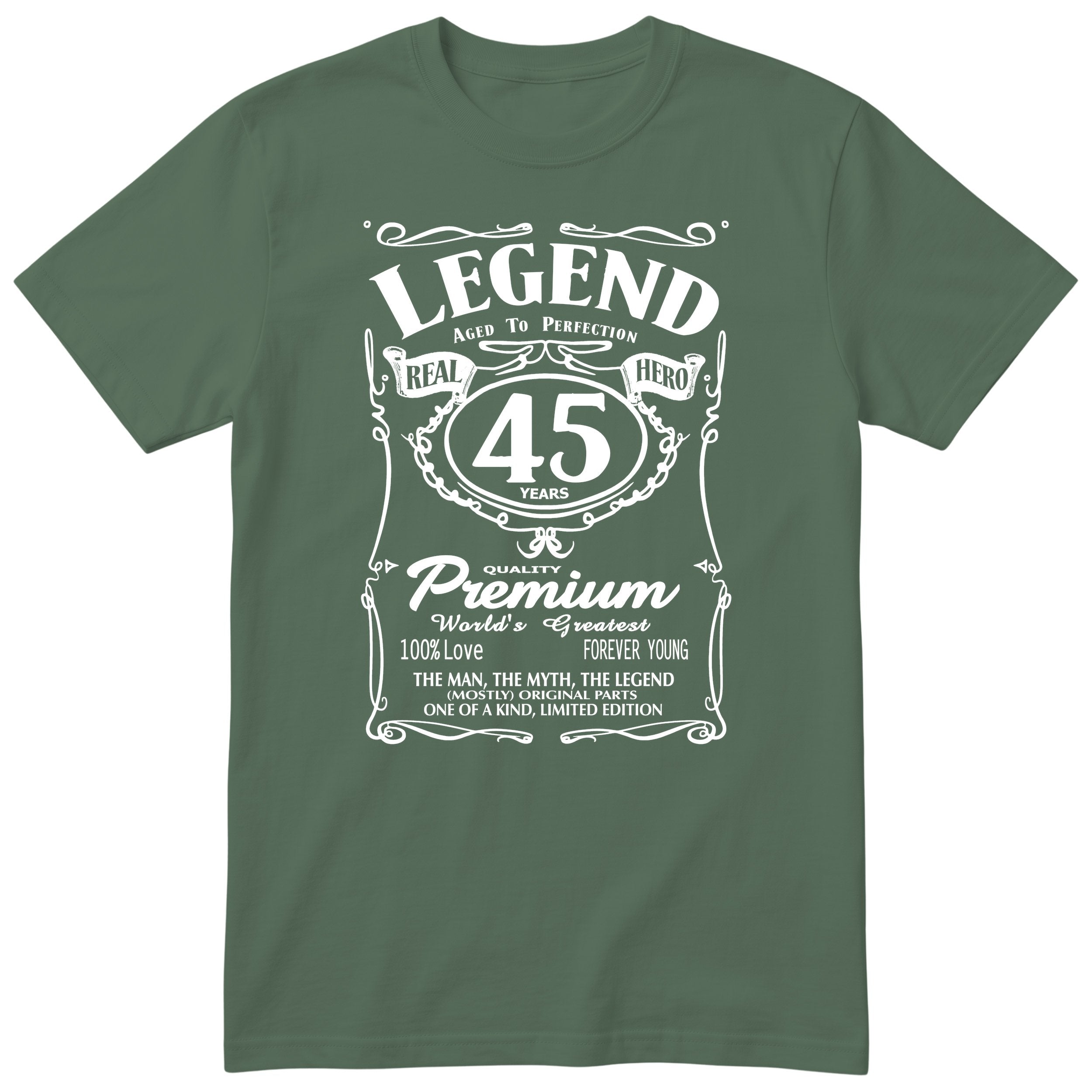 Legend 45th Birthday T-Shirt - Retro Label Gift for Him - Olive