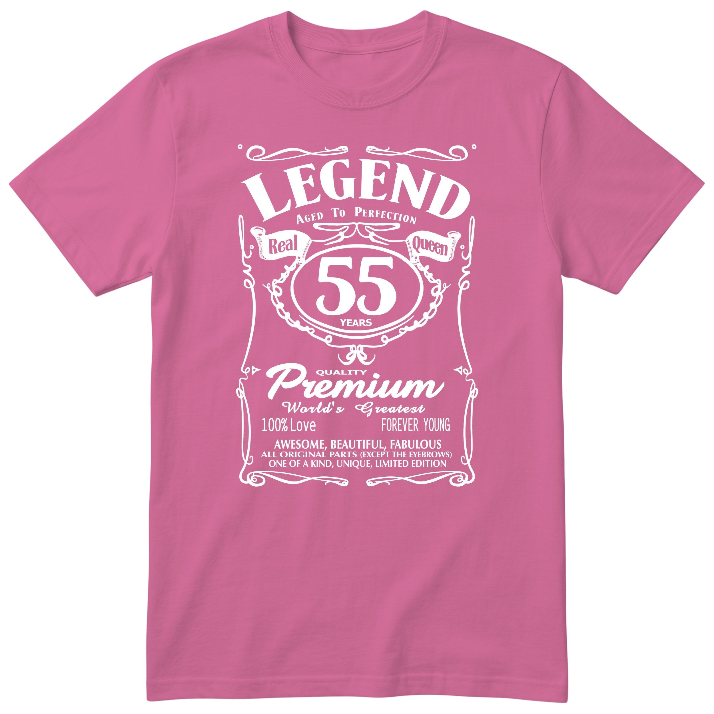 Legend Real Queen 55th birthday t-shirt for women in pink - Gildan 64000 vintage label