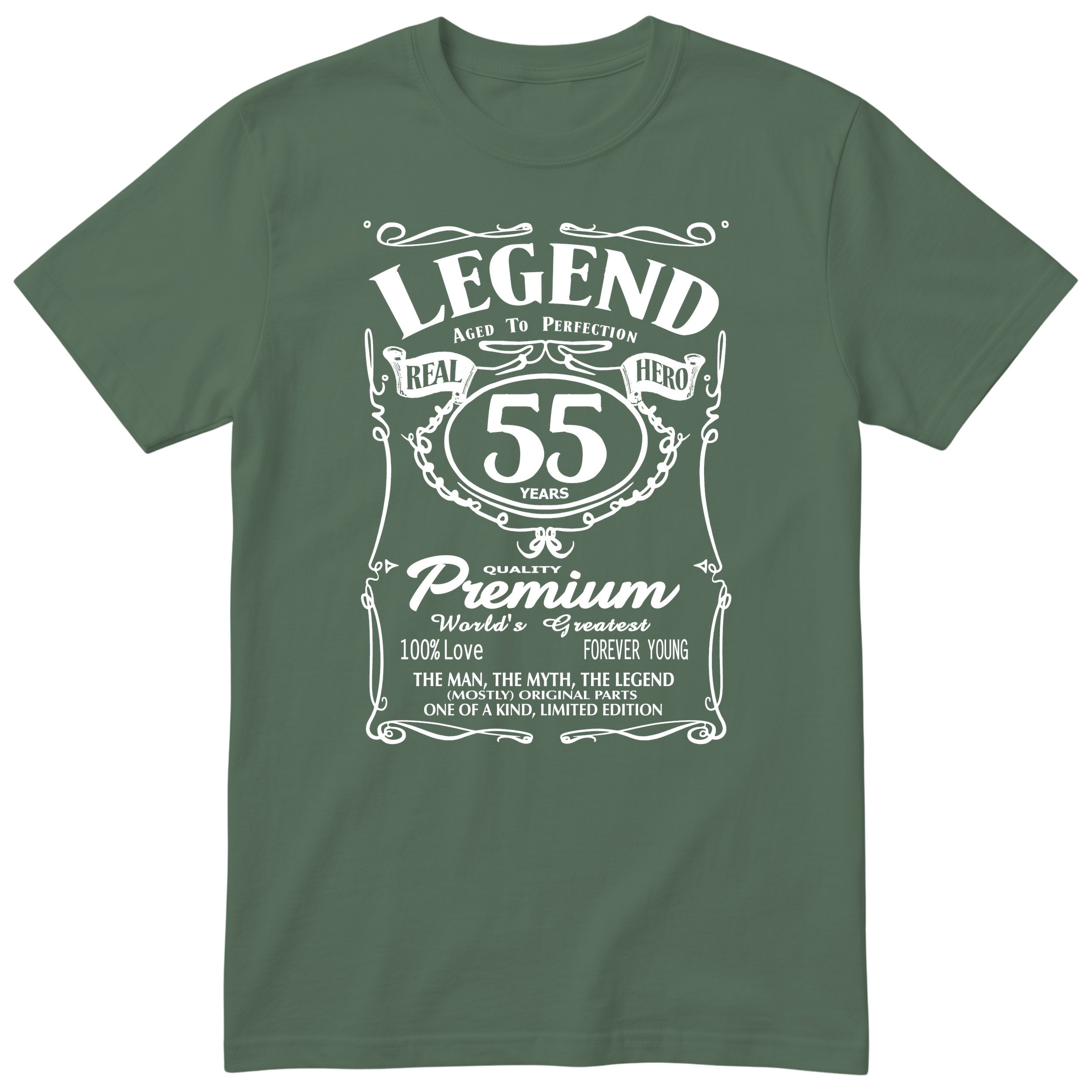 Legend 55th Birthday T-Shirt - Retro Label Gift for Him - Olive
